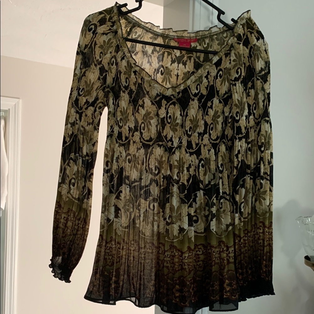 Sunny Leigh Elegant Black and Brown Floral Women's Top NWOT